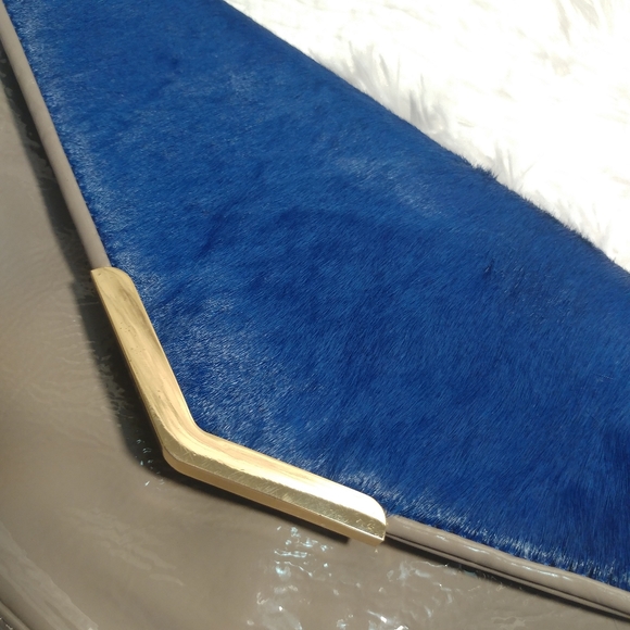 Gianni Bini Blue Calf Hair and Grey Patent Leather Clutch Bag - Picture 4 of 7